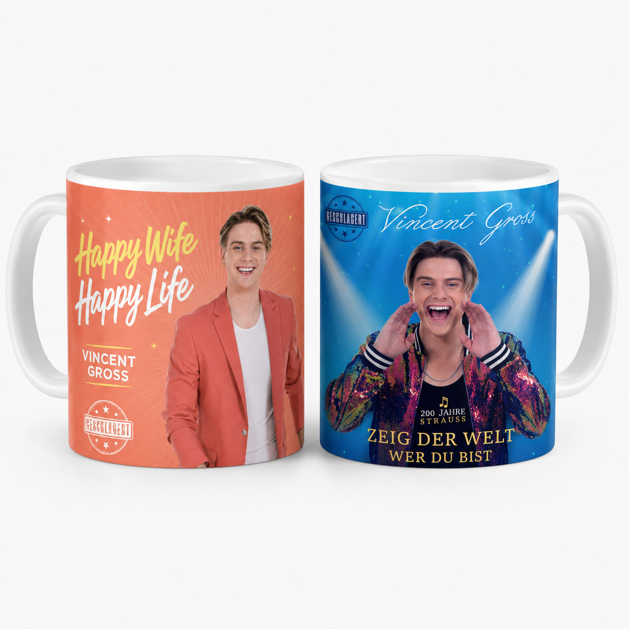 Vincent Gross Tassen-Set – Happy Wife Happy Life & Zeig der Welt wer du bist – 2er-Set